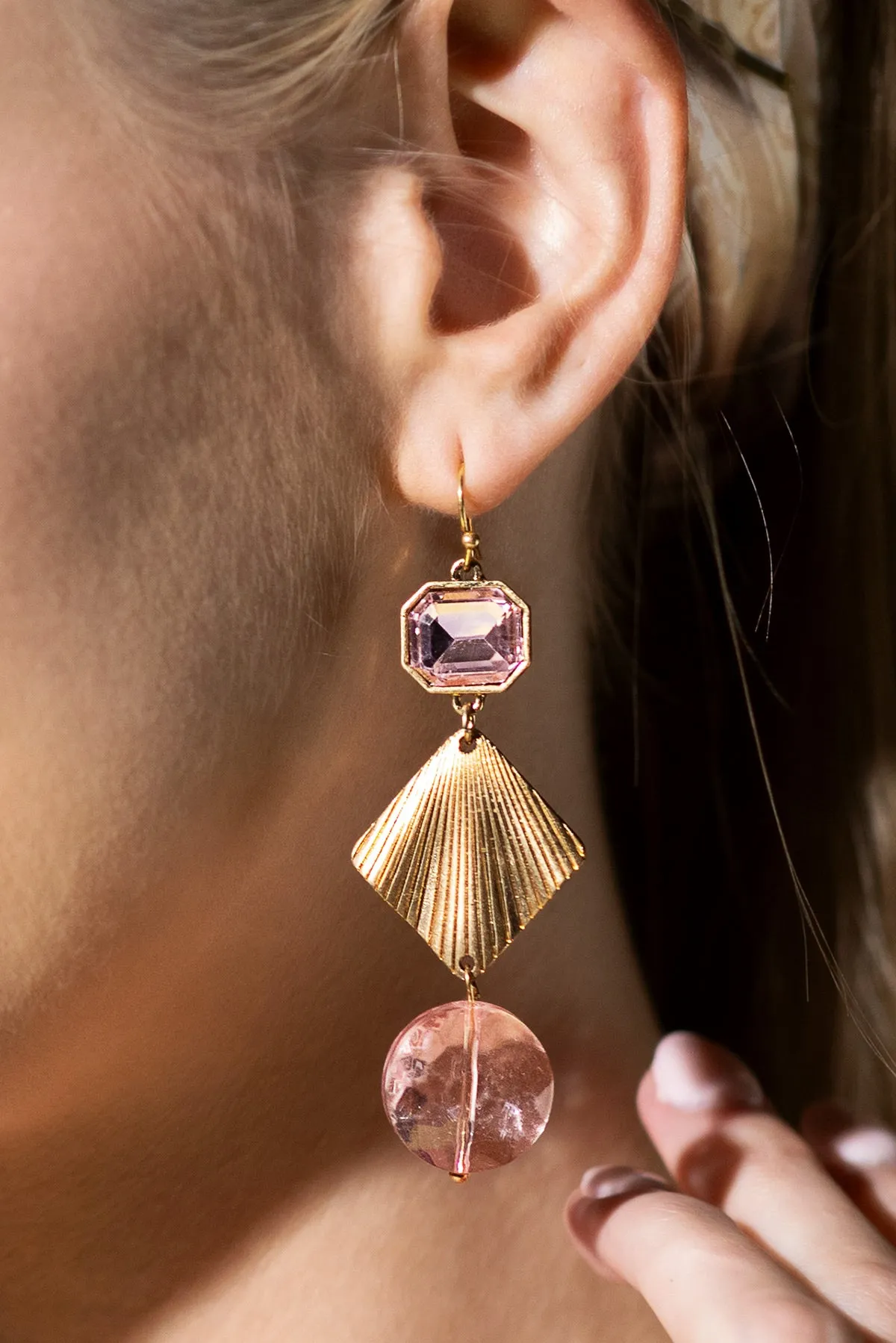 Rose Elegance Gold Geometric Earrings
