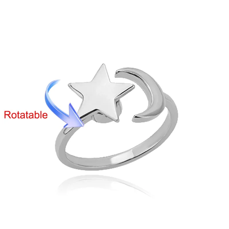 Rotating Four Clover Adjustable Rings Stainless Steel Wedding Ring