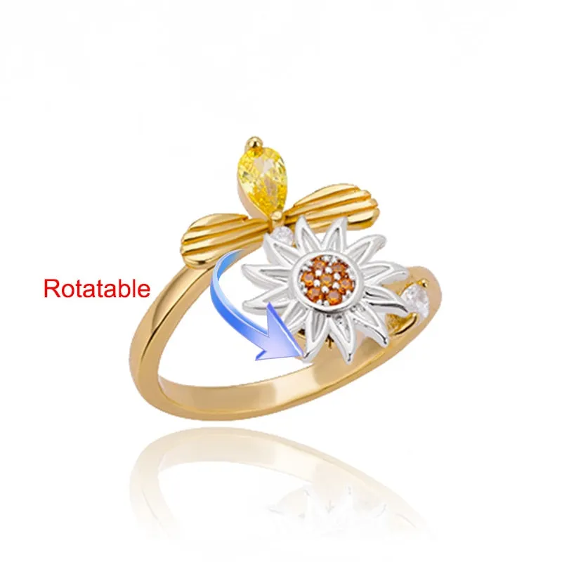 Rotating Four Clover Adjustable Rings Stainless Steel Wedding Ring