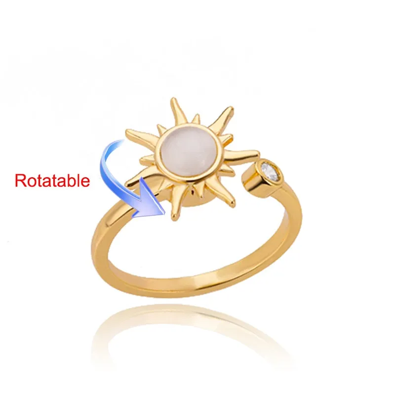 Rotating Four Clover Adjustable Rings Stainless Steel Wedding Ring