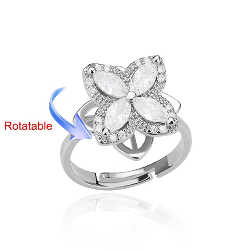 Rotating Four Clover Adjustable Rings Stainless Steel Wedding Ring