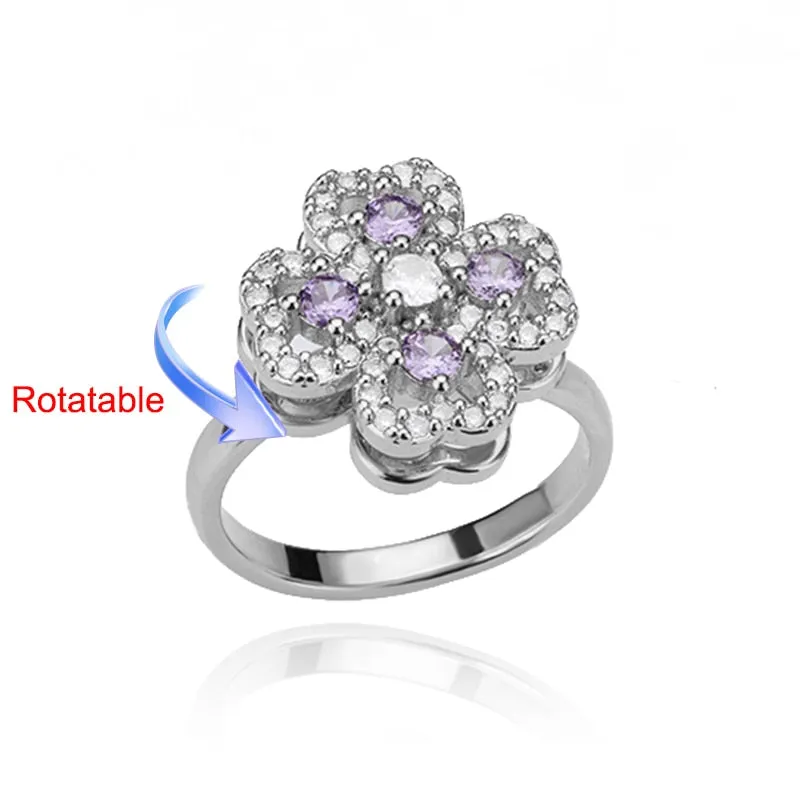 Rotating Four Clover Adjustable Rings Stainless Steel Wedding Ring
