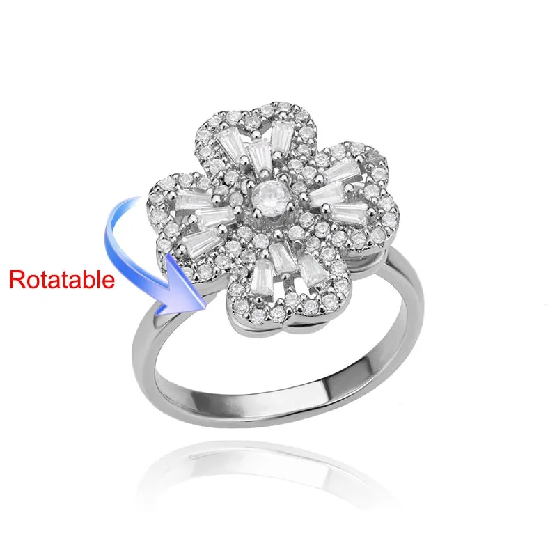 Rotating Four Clover Adjustable Rings Stainless Steel Wedding Ring