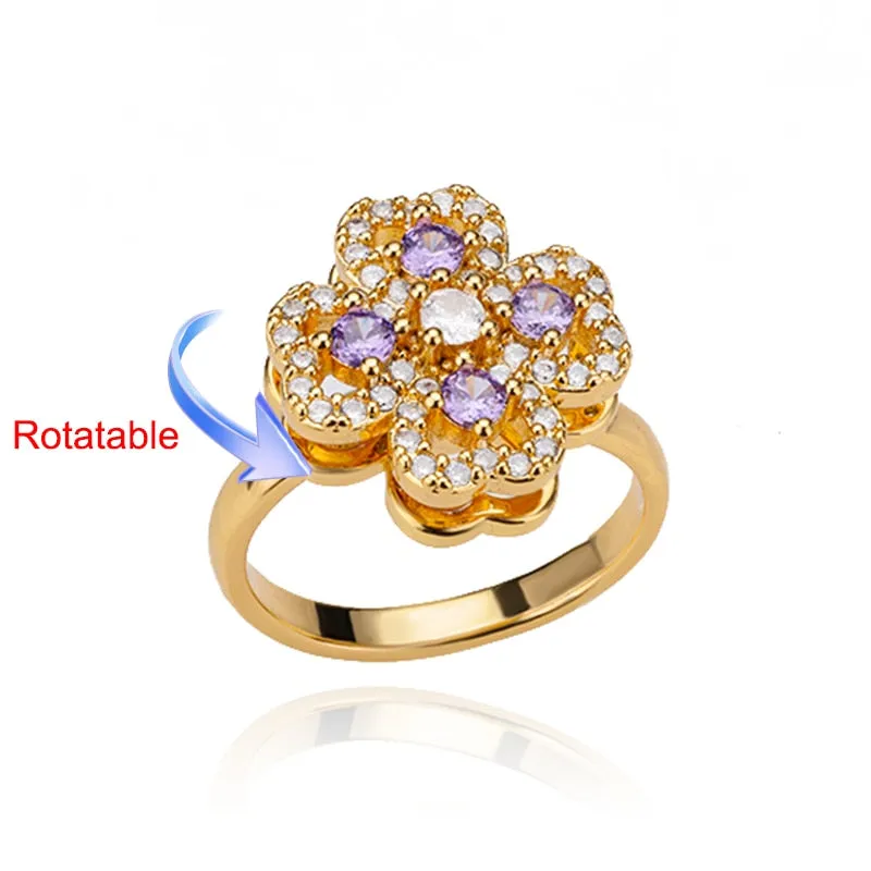 Rotating Four Clover Adjustable Rings Stainless Steel Wedding Ring