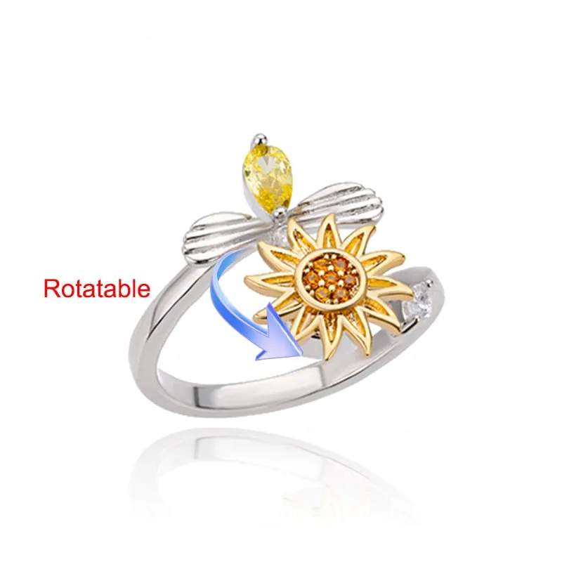 Rotating Four Clover Adjustable Rings Stainless Steel Wedding Ring