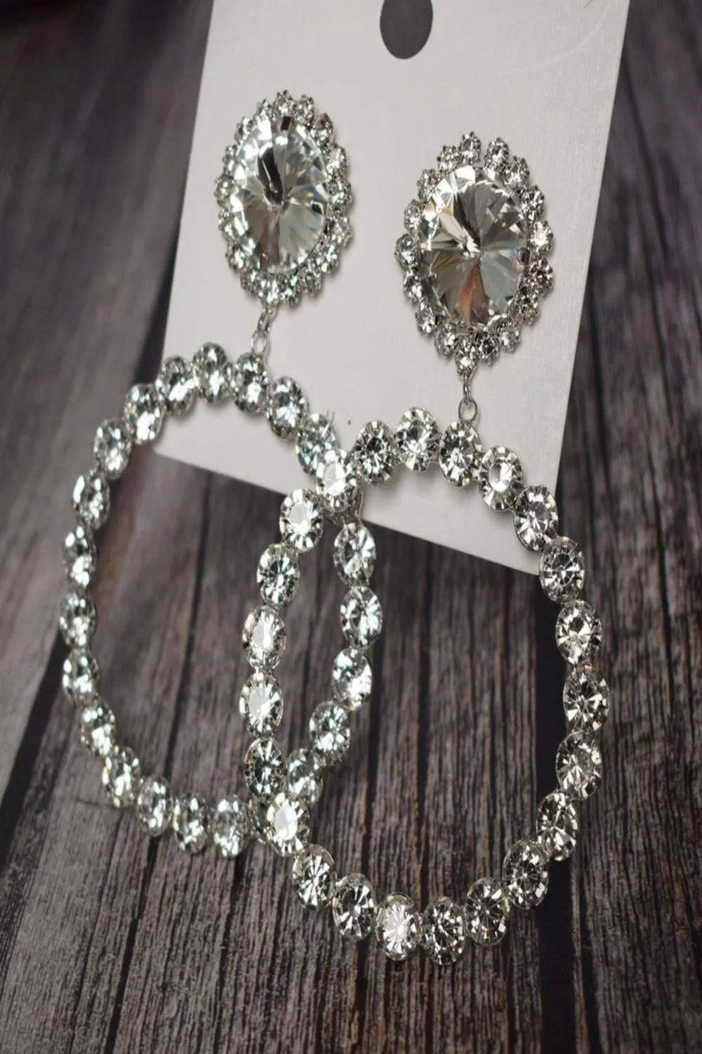 Round Stud Rhinestone Hoop Drop Earrings