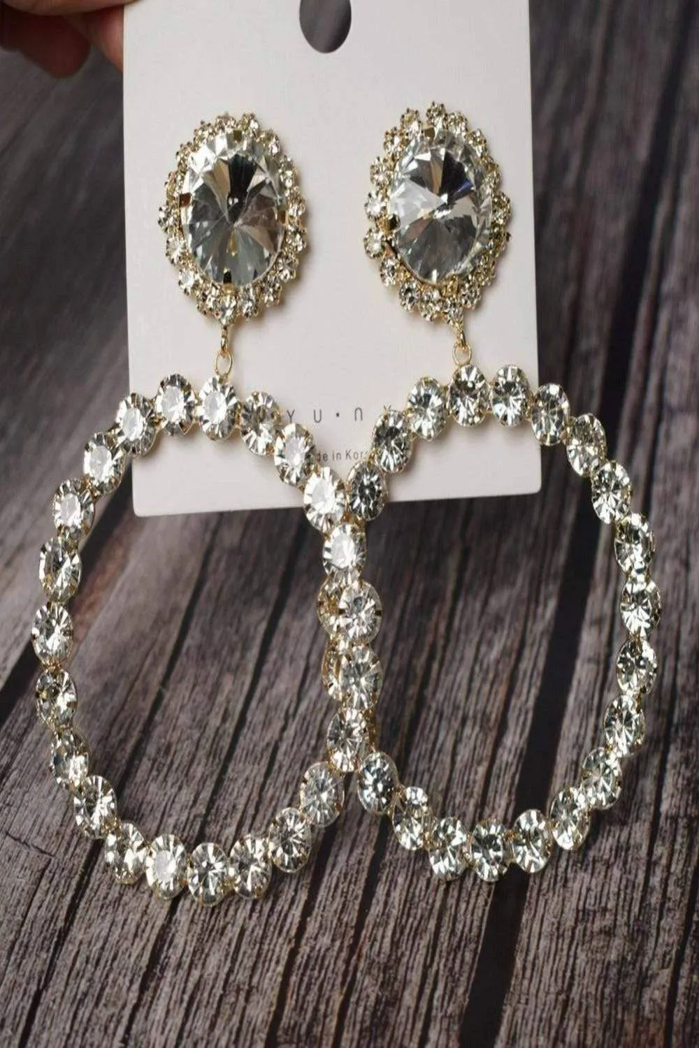 Round Stud Rhinestone Hoop Drop Earrings