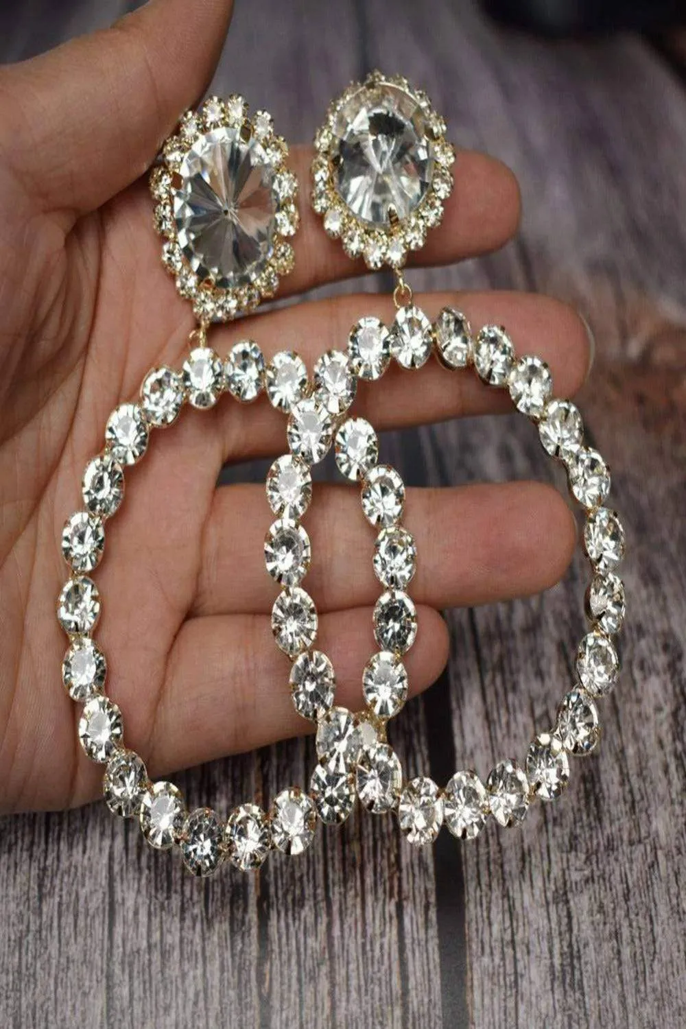 Round Stud Rhinestone Hoop Drop Earrings