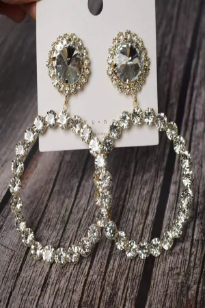 Round Stud Rhinestone Hoop Drop Earrings