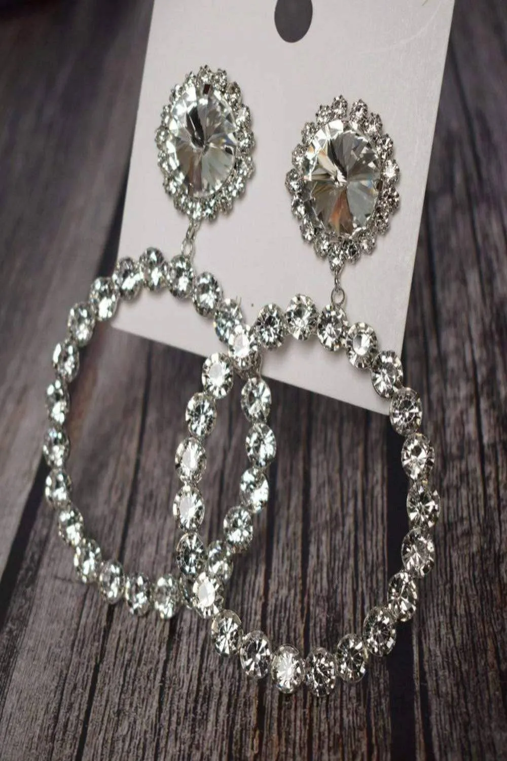 Round Stud Rhinestone Hoop Drop Earrings