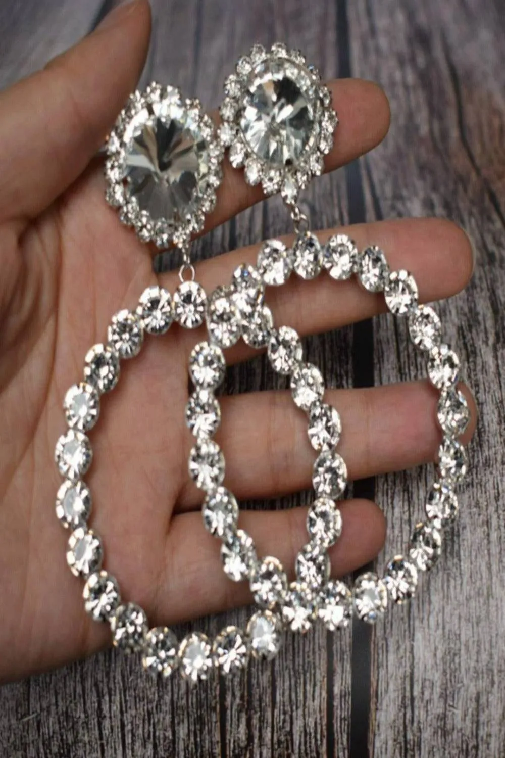 Round Stud Rhinestone Hoop Drop Earrings