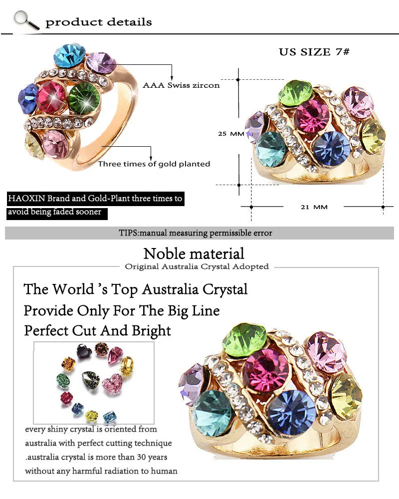 Rushed Anel The Gorgeous 18k Plated Ring O Synthetic Crystal Crystal Rings for Woman And Fashion Jewelry