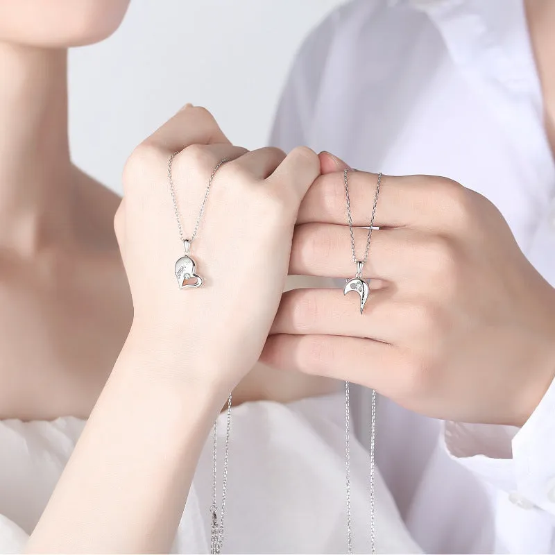 S925 Silver Heart To Heart Clavicle Chain Classic Couples Souvenir Necklace