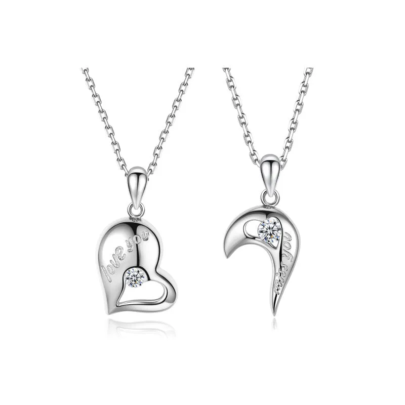 S925 Silver Heart To Heart Clavicle Chain Classic Couples Souvenir Necklace