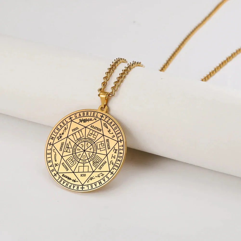 Seal of Solomon Seven Archangel Necklace Men Women Stainless Steel Jewelry