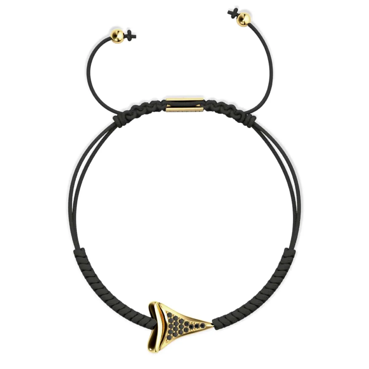 Shark Tooth Black Macrame Bracelet by Lauren Howe | .925 Sterling Gold Vermeil | Black Crystal