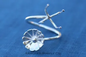 Silver Flower Adjustable Claw Prong Ring blank