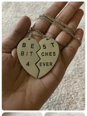 silver heart necklace Best friends necklace, sisters necklace ,  lesbian necklace,  bff necklace best bitches two piece