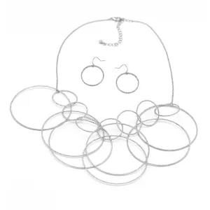SILVER INTERLOCK ROUND NECKLACE AND EARRINGS SET #SQMJY1104NES (LG9)
