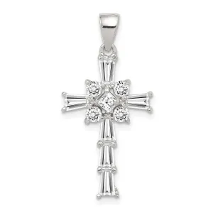 Silver Polished Finish C.Z Latin Cross Pendant