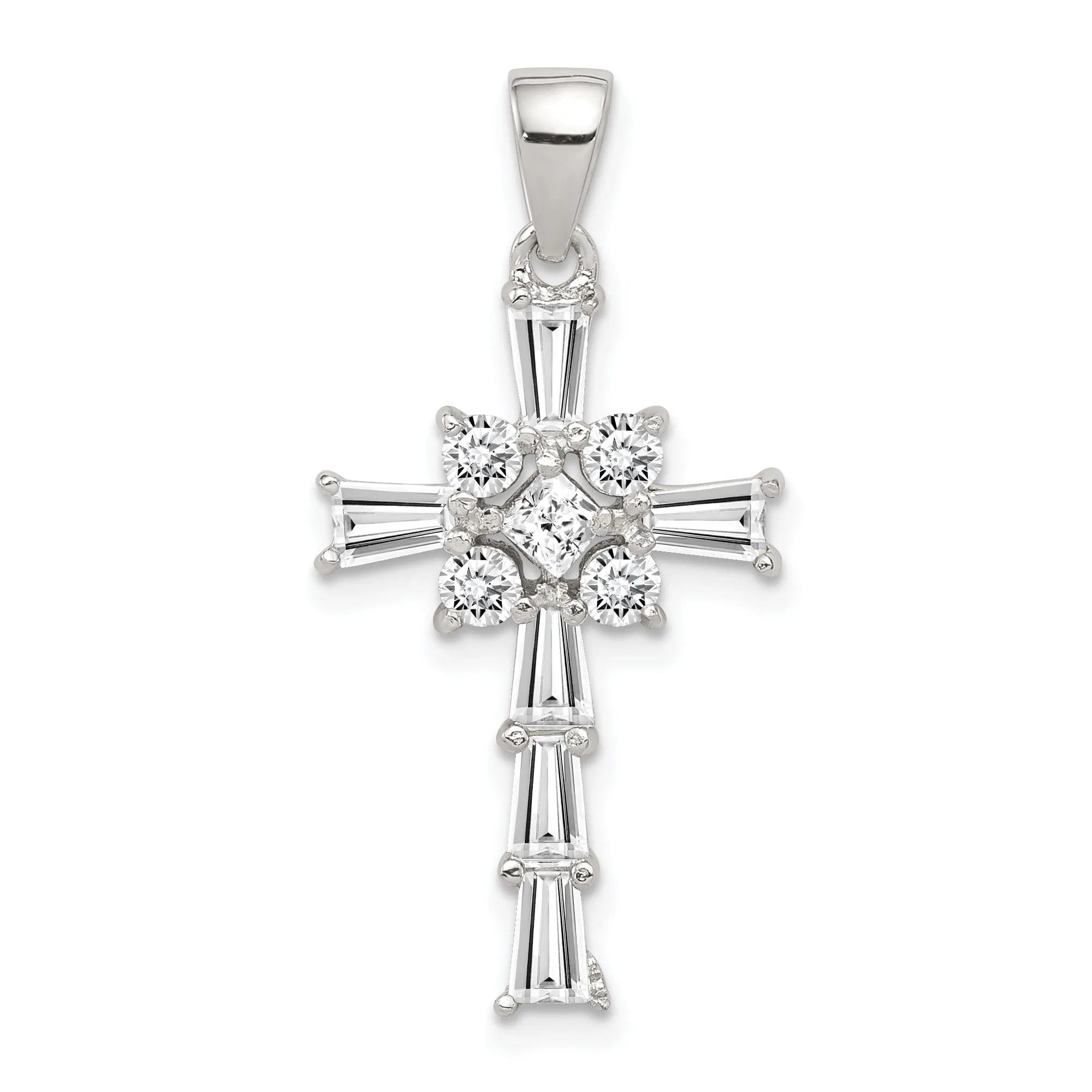 Silver Polished Finish C.Z Latin Cross Pendant