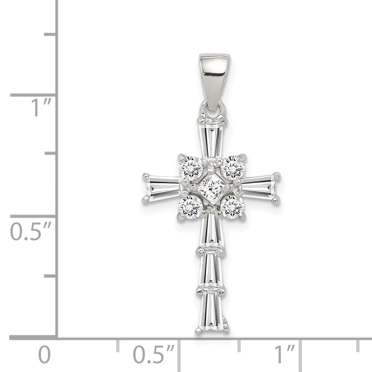 Silver Polished Finish C.Z Latin Cross Pendant