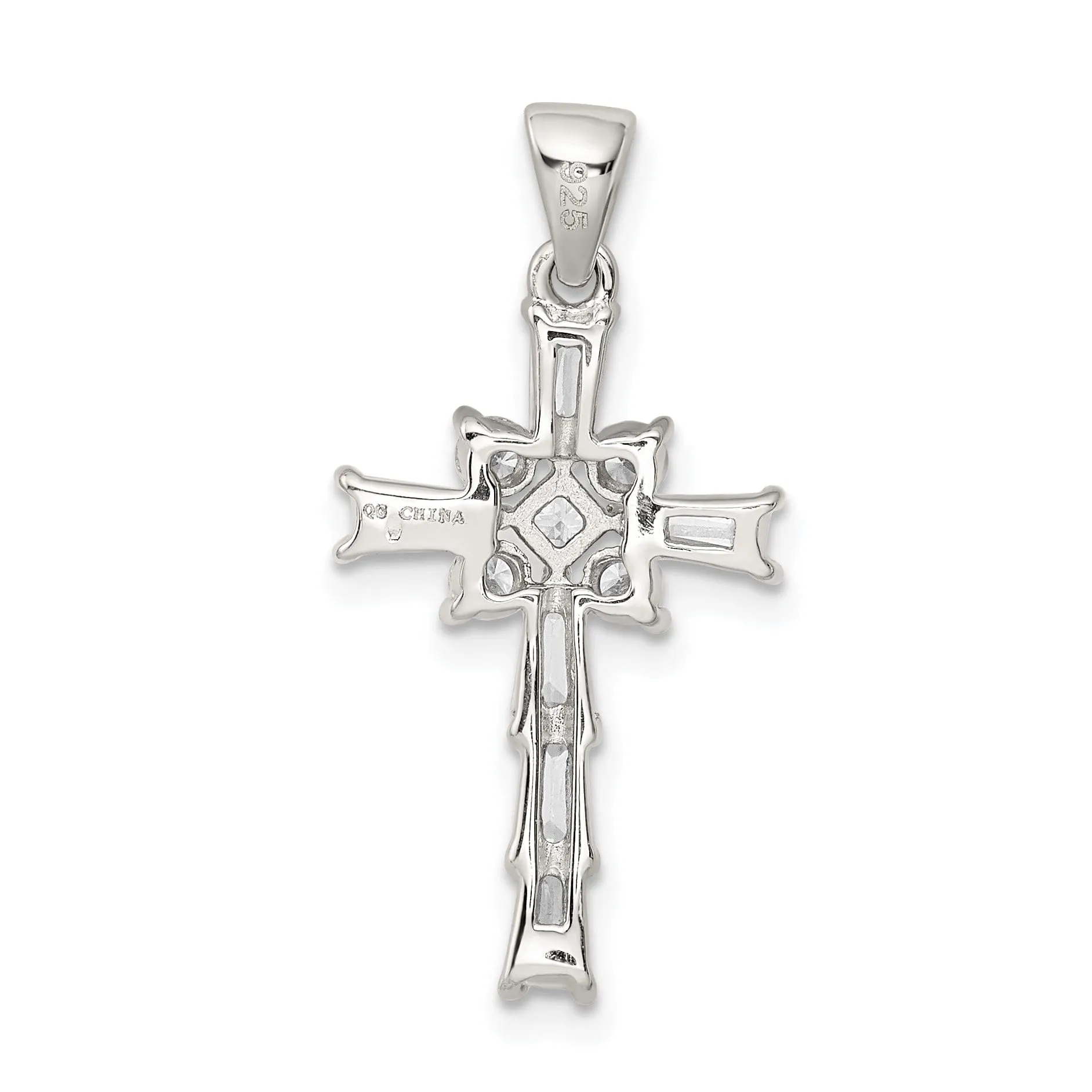 Silver Polished Finish C.Z Latin Cross Pendant
