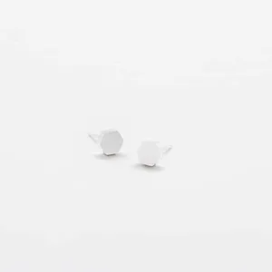 Silver Solid Hexagon Stud Earrings - Imperfect