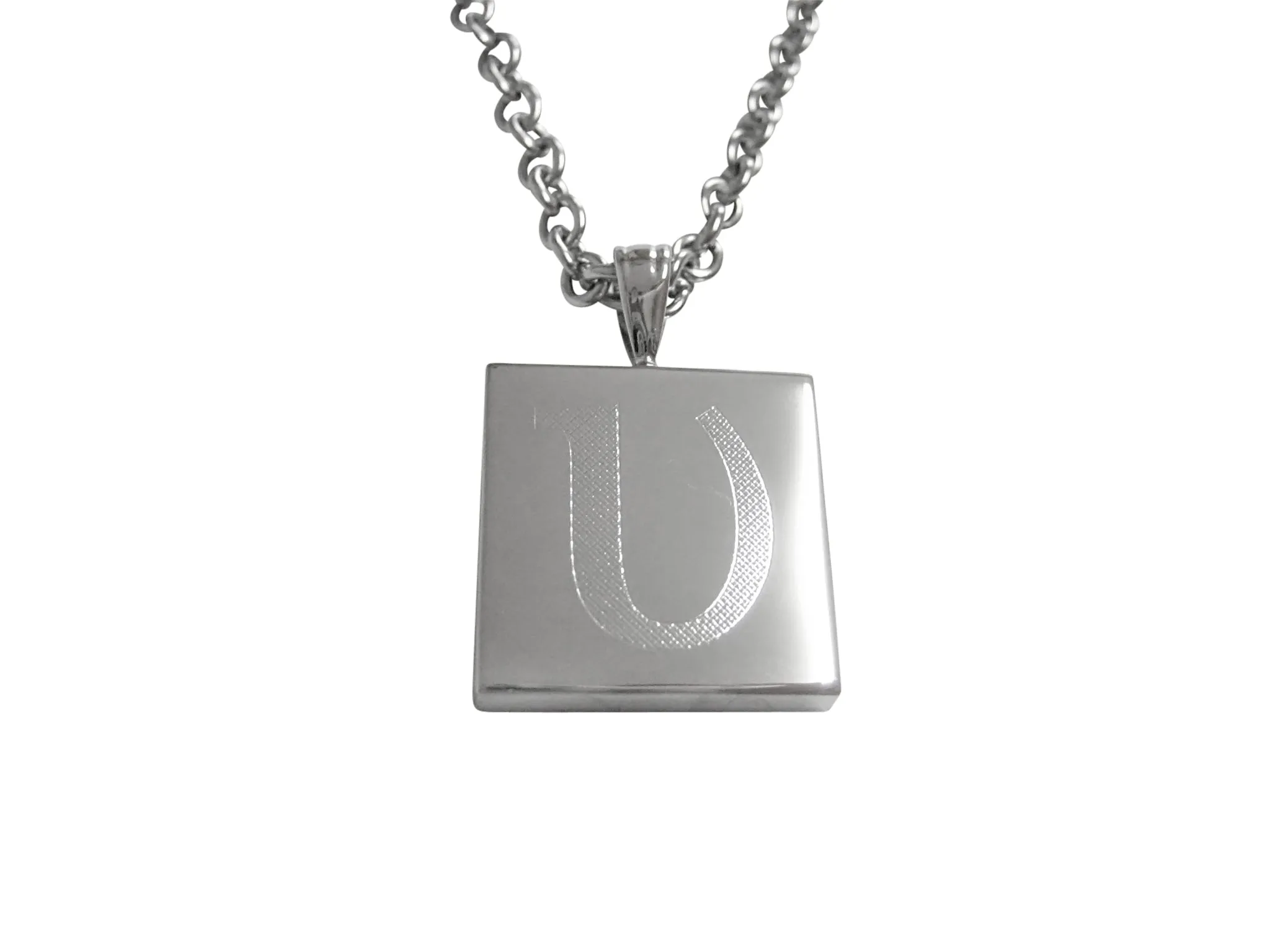 Silver Toned Etched Greek Letter Upsilon Pendant Necklace