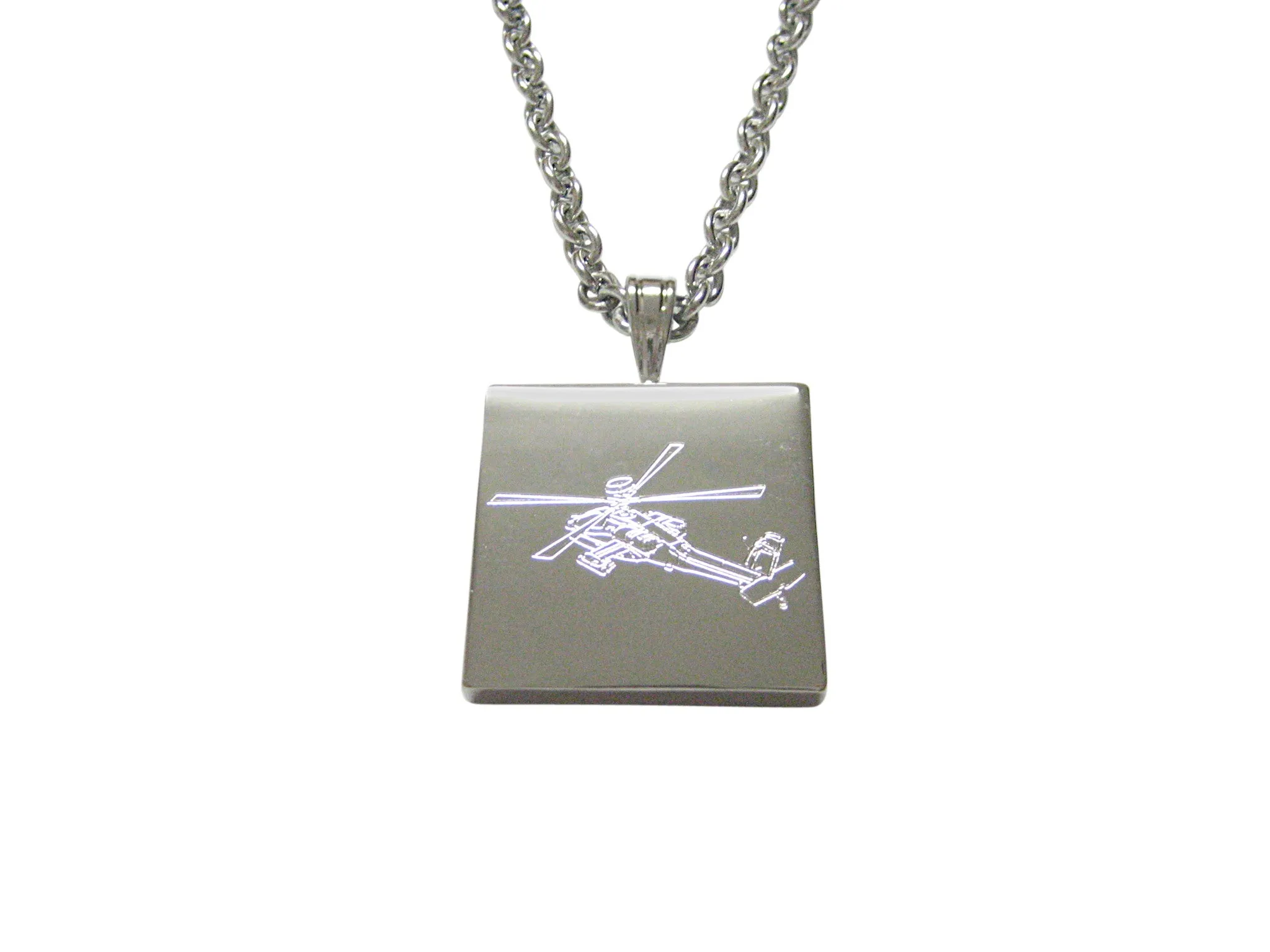 Silver Toned Etched Helicopter Pendant Necklace