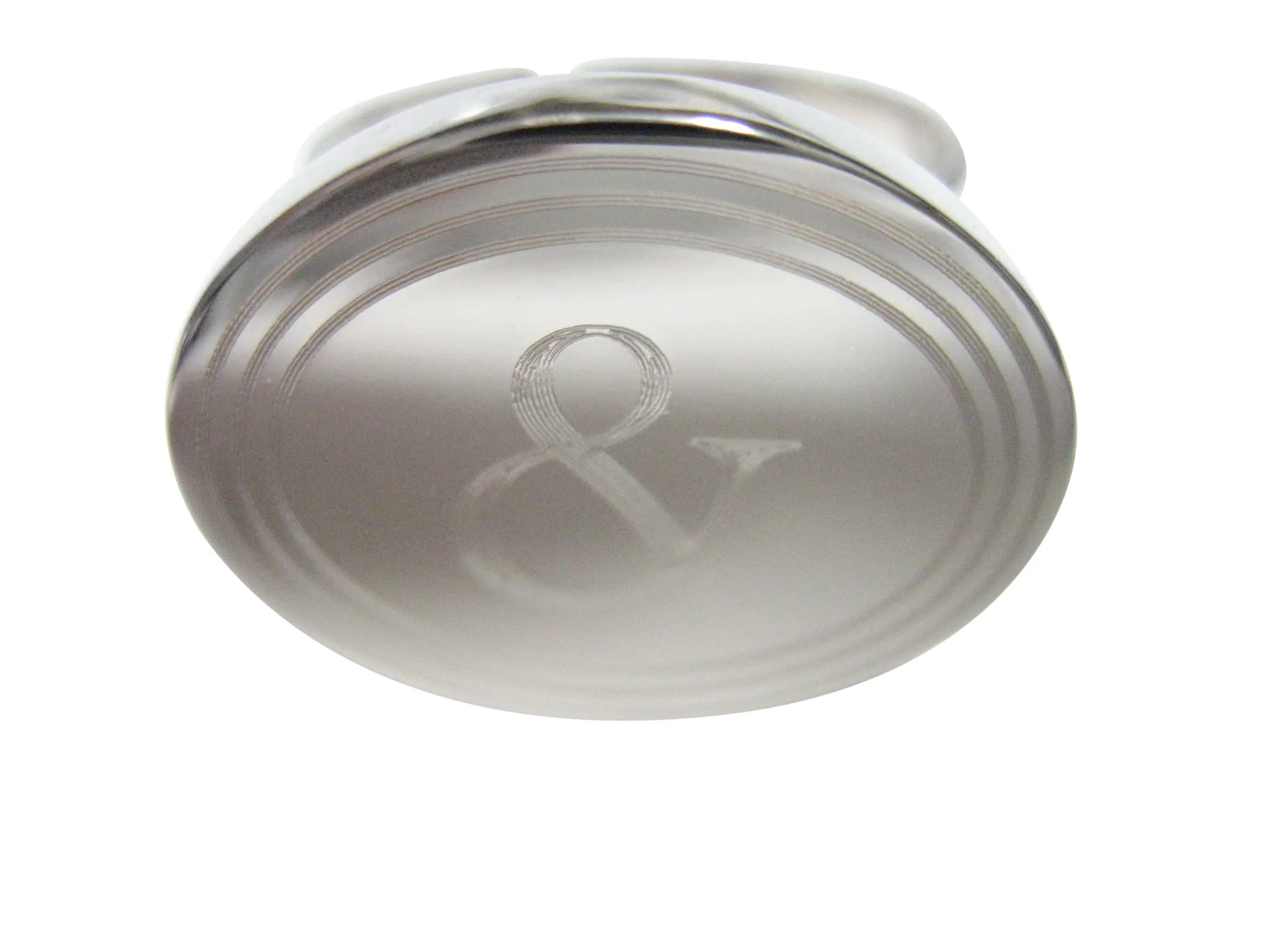 Silver Toned Etched Oval And Ampersand Sign Adjustable Size Fashion Ring