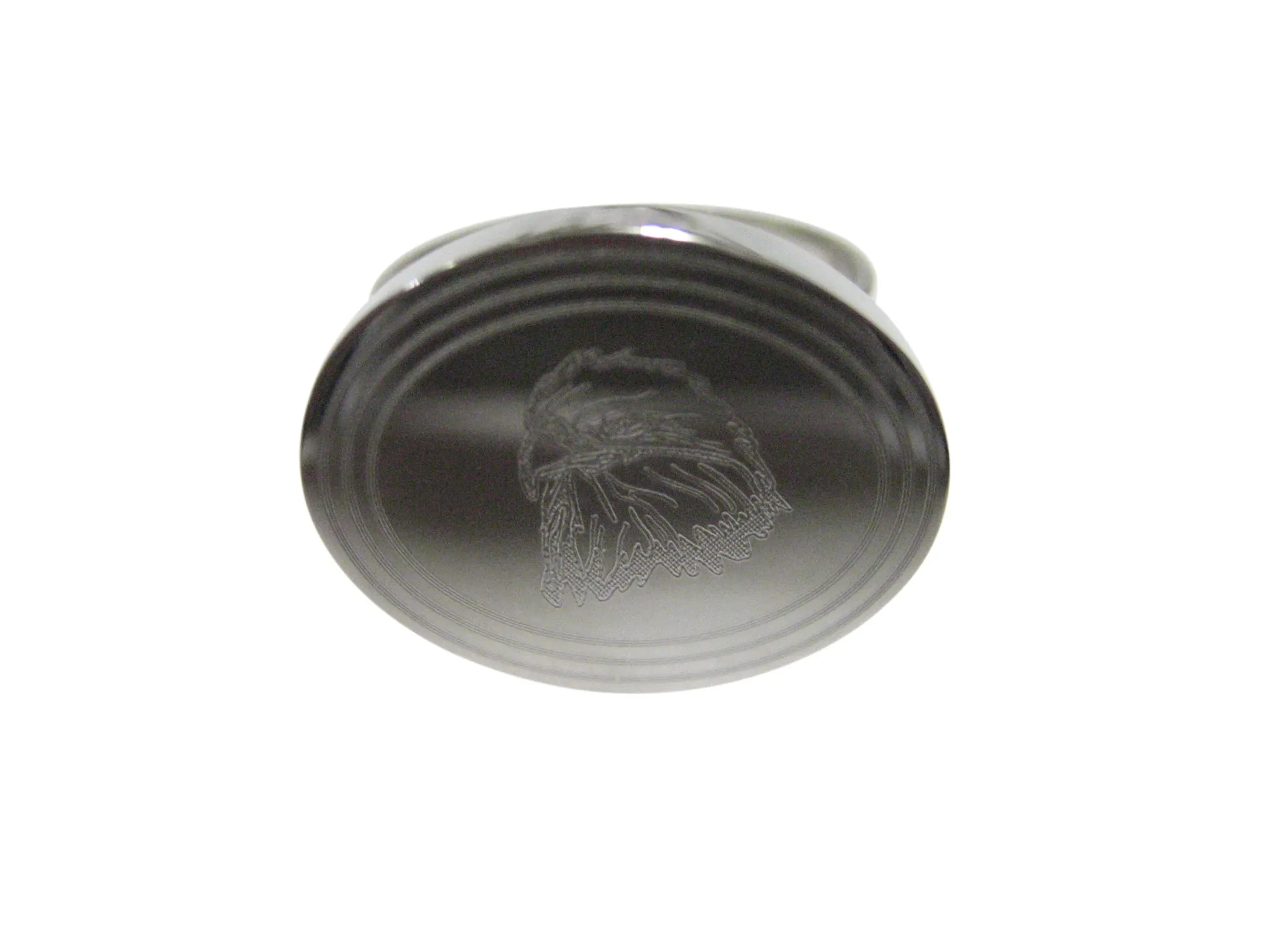 Silver Toned Etched Oval Eagle Bird Head Adjustable Size Fashion Ring