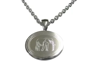 Silver Toned Etched Oval Right Facing Elephant Pendant Necklace