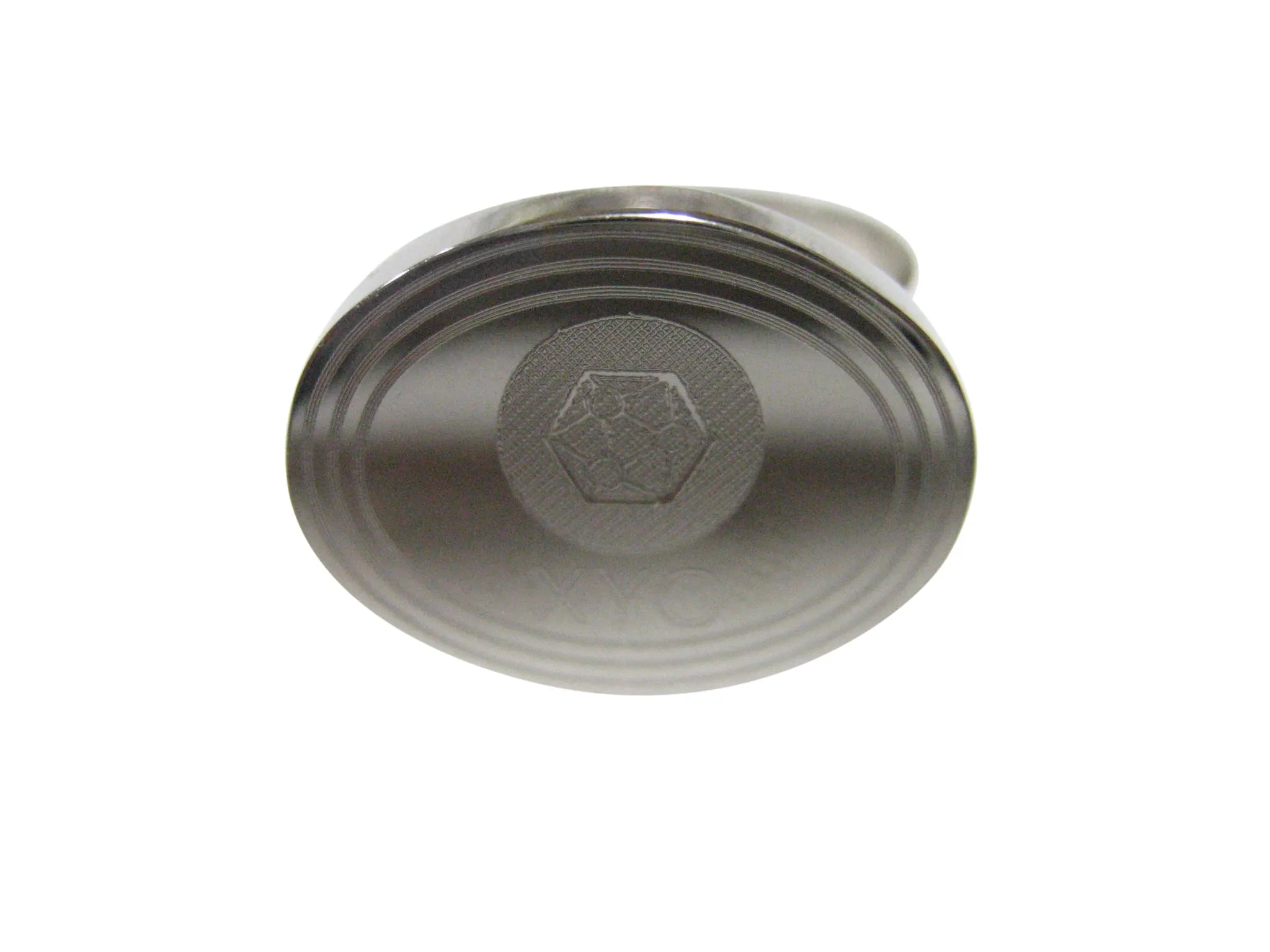 Silver Toned Oval Pendant Etched XYO Coin Cryptocurrency Blockchain Adjustable Size Fashion Ring