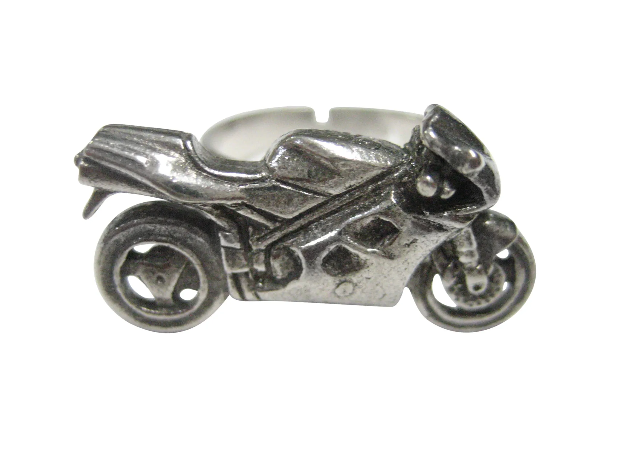 Silver Toned Textured Modern Motorcycle Adjustable Size Fashion Ring