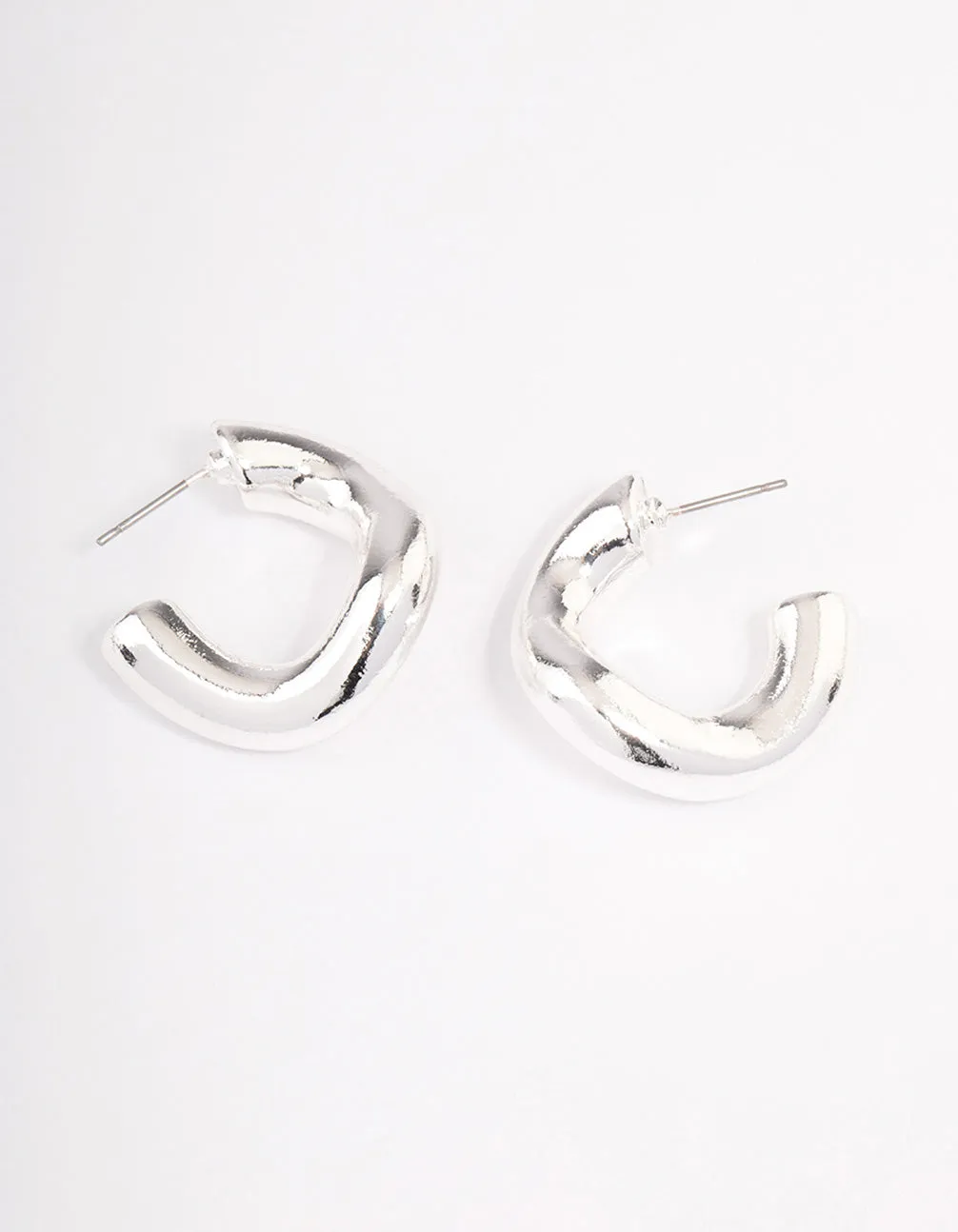 Silver Wave Thick Hoop Earrings