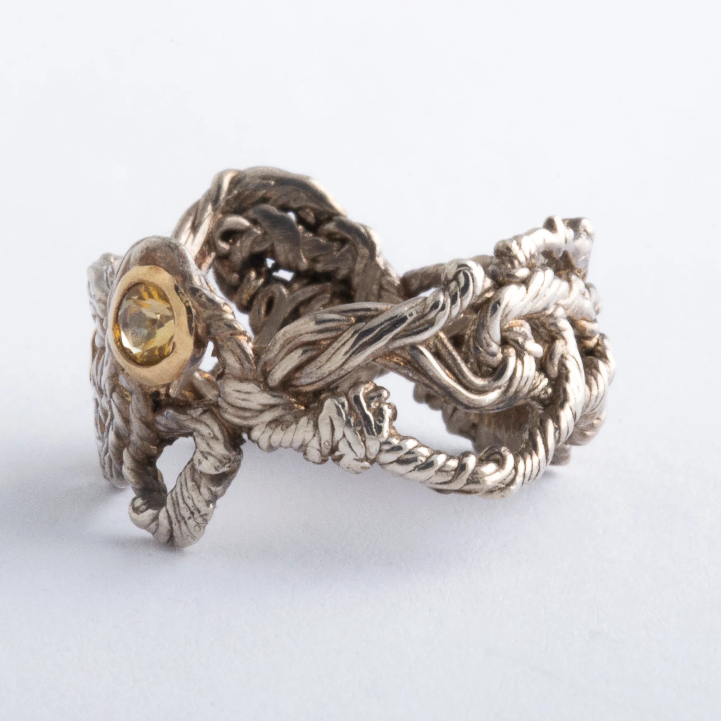 Silver Weave Ring with Garnet & Citrine