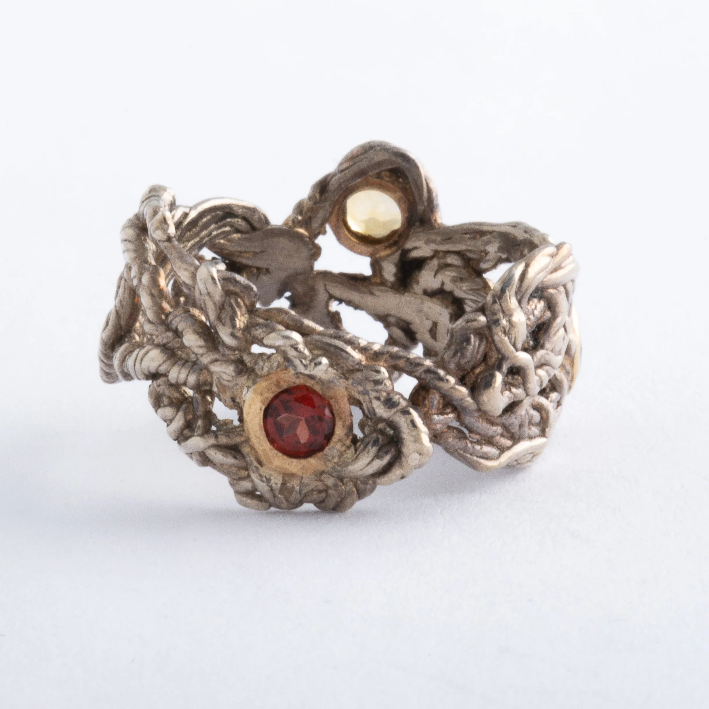 Silver Weave Ring with Garnet & Citrine