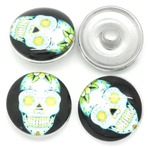 Skull Design Glass Chunk Charm Button Fits Chunk Bracelet 18mm for Noosa Style Chunk Leather Bracelet
