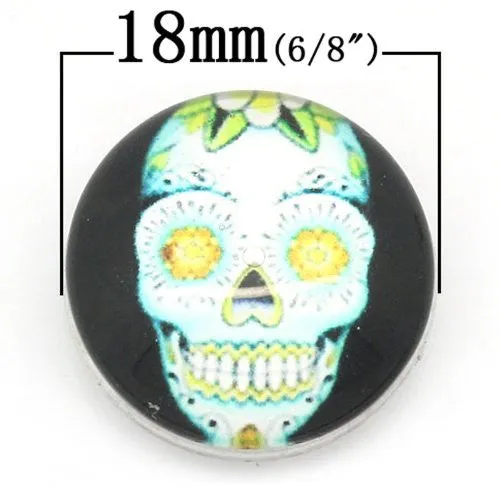 Skull Design Glass Chunk Charm Button Fits Chunk Bracelet 18mm for Noosa Style Chunk Leather Bracelet