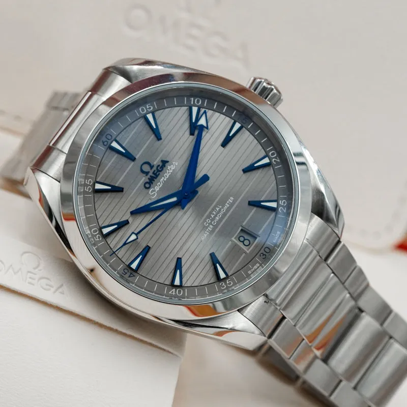 SOLD - 2/22/25 - Omega Aqua Terra 41mm 220.10.41.21.06.001 Blue and Grey on Bracelet B&P 2022