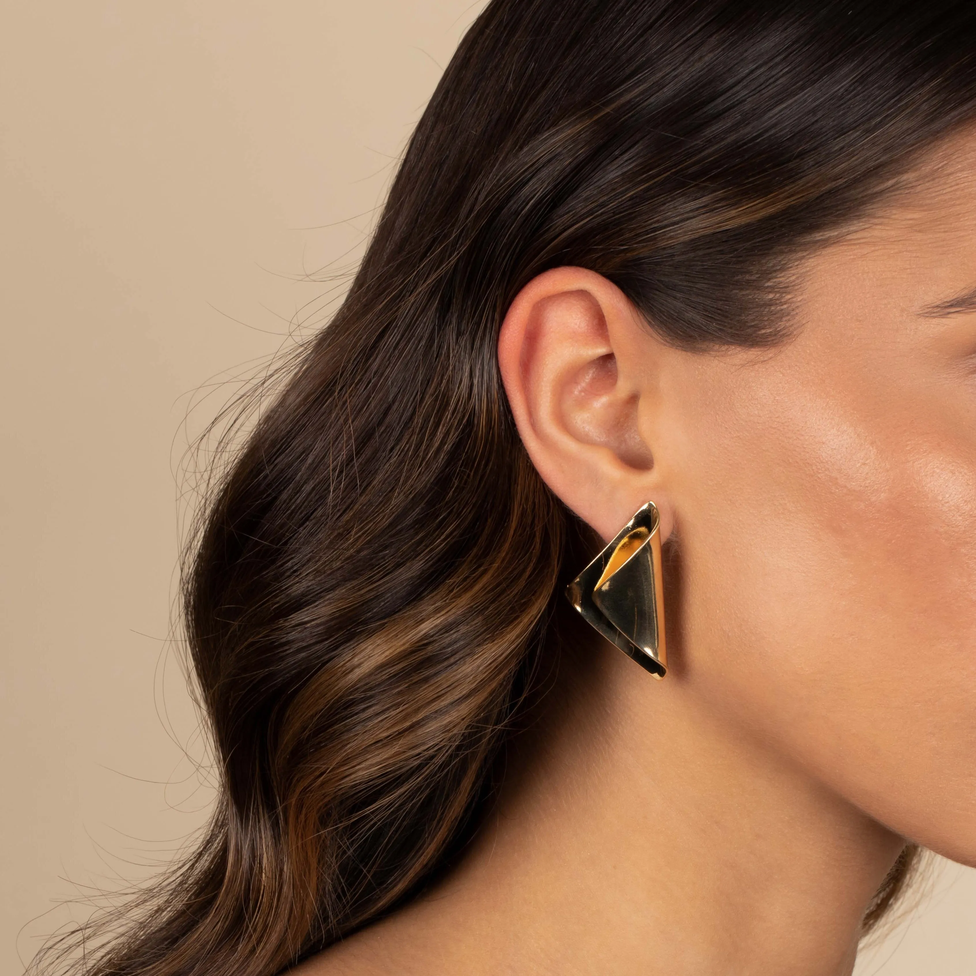 Solid Folded Triangle On The Ear Stud Earring