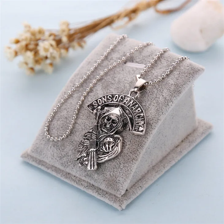 Sons of Anarchy necklace Death skeleton skull vintage antique silver pendant jewelry for men and women