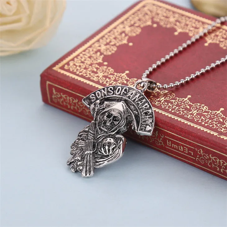 Sons of Anarchy necklace Death skeleton skull vintage antique silver pendant jewelry for men and women