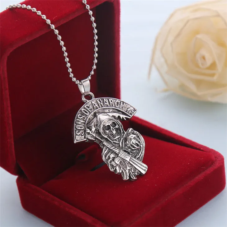 Sons of Anarchy necklace Death skeleton skull vintage antique silver pendant jewelry for men and women
