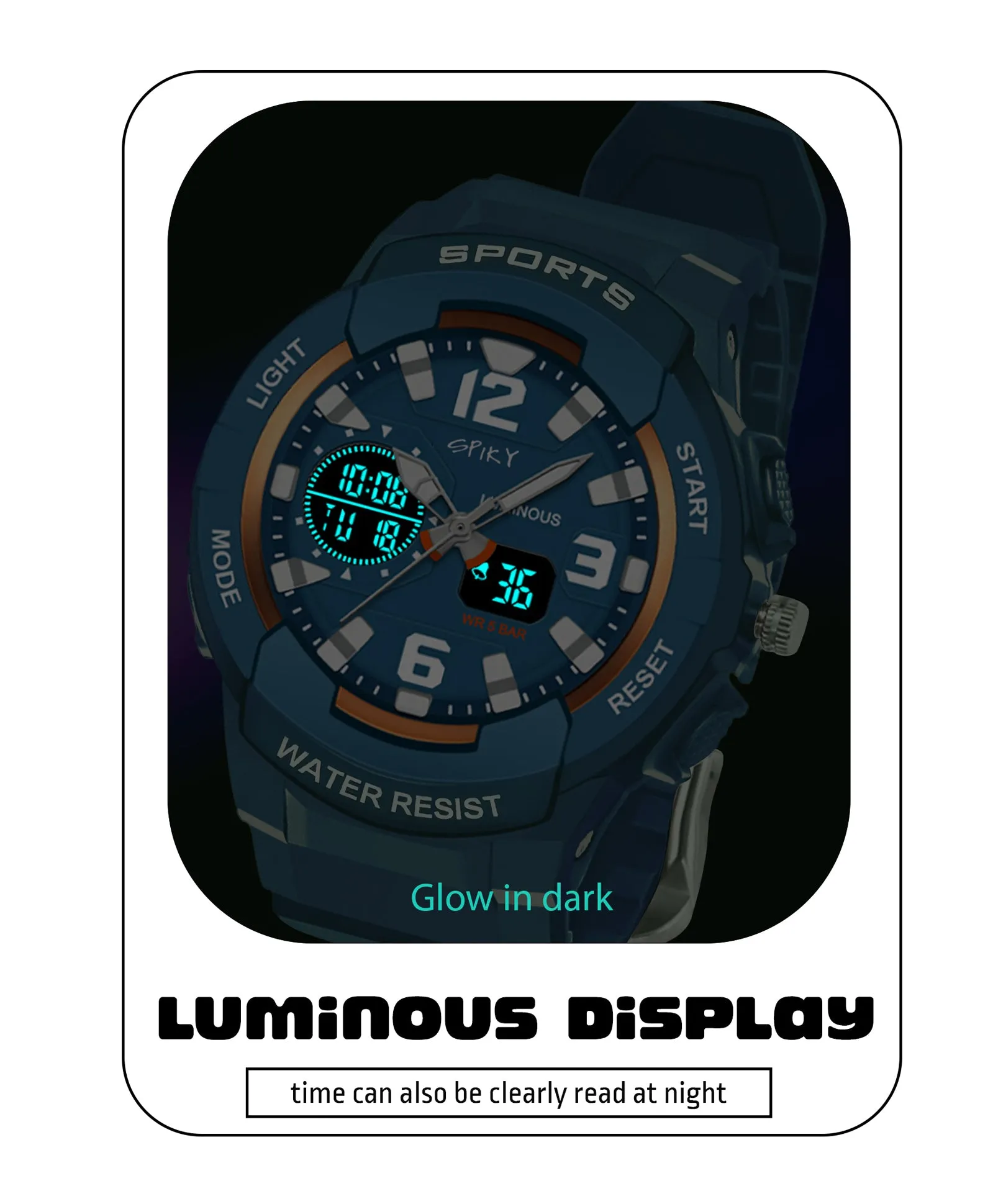 Spiky Eva6 Analog & Digital Sporty Watch - Black