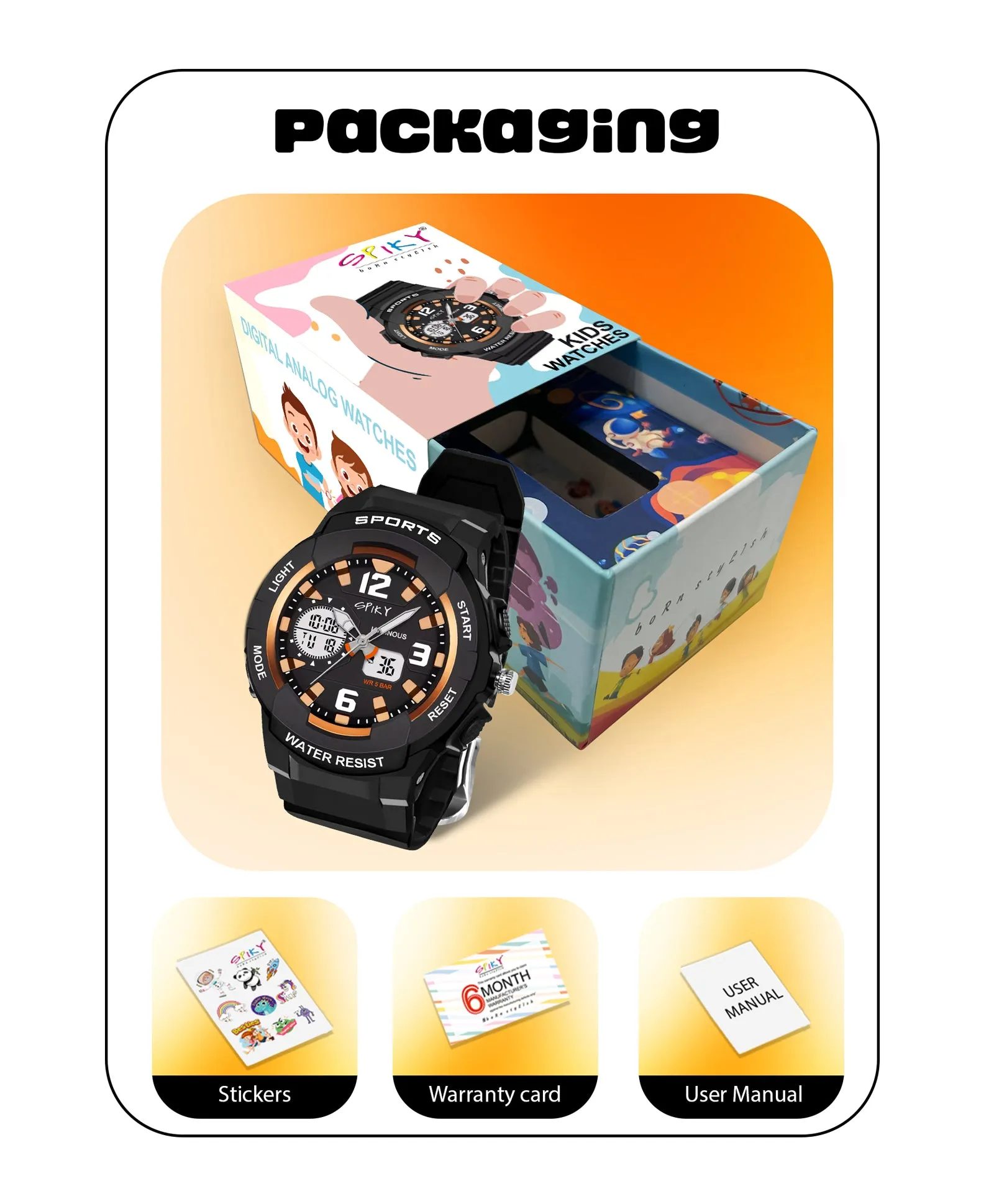 Spiky Eva6 Analog & Digital Sporty Watch - Black