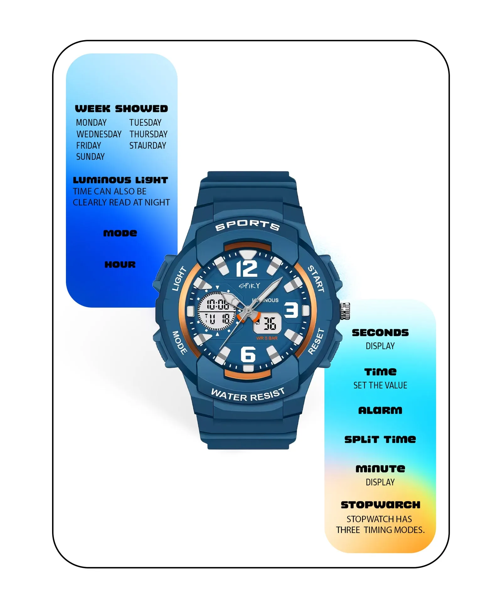 Spiky Eva6 Analog & Digital Sporty Watch - Black