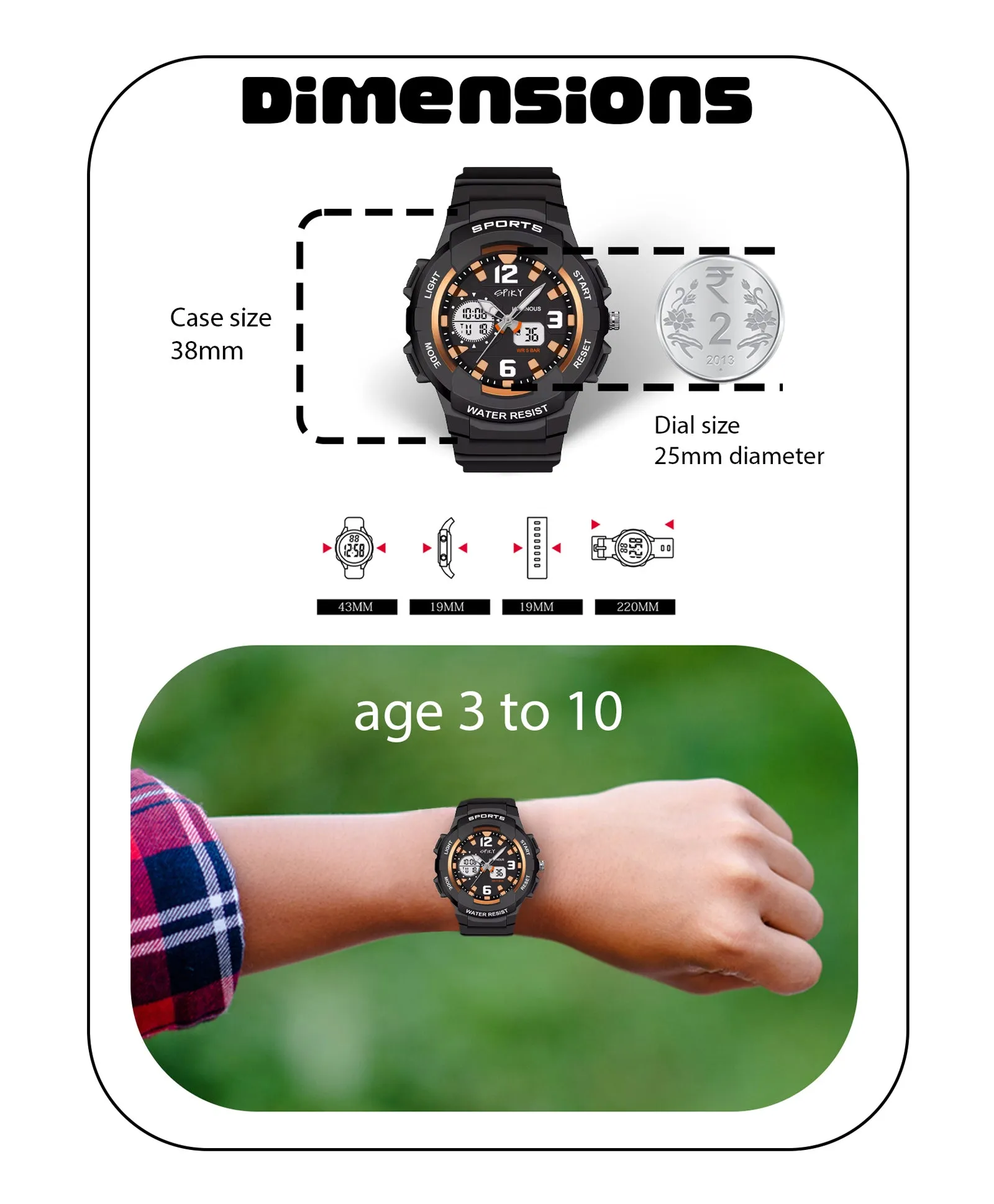 Spiky Eva6 Analog & Digital Sporty Watch - Black