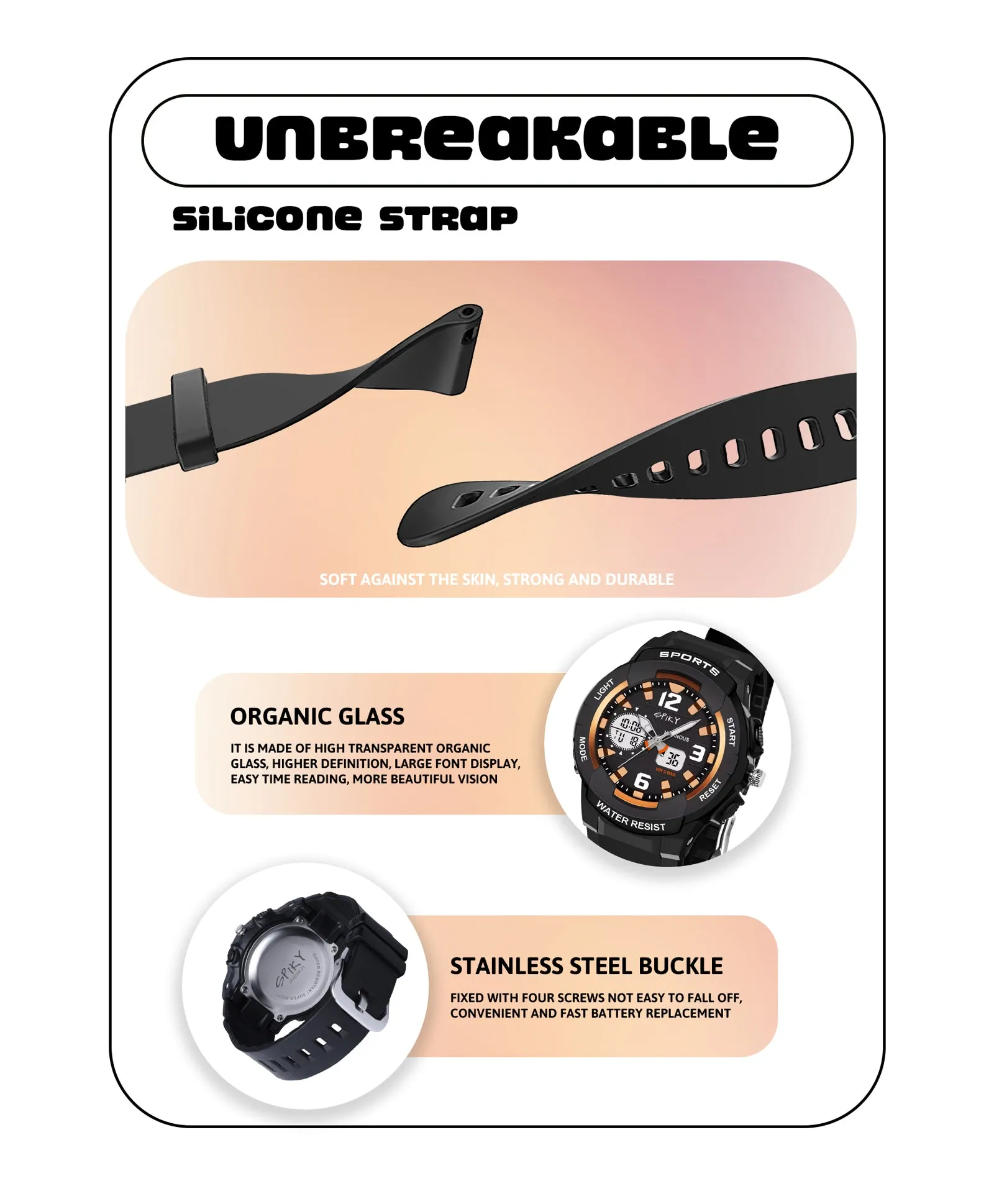 Spiky Eva6 Analog & Digital Sporty Watch - Black